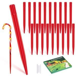20 Replacement Stakes Xmas Candy Cane Pathway Lights Outdoor 0.61X9 Inches (Red)